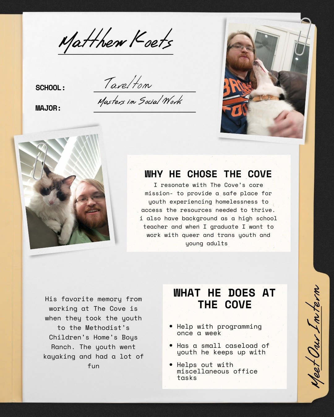 We made it to Friday!! We're going to head into the weekend on a positive note by highlighting our second Social Work intern! 

Matthew is so talented and does an awesome job caring for our youth. Thank you for all that you do!