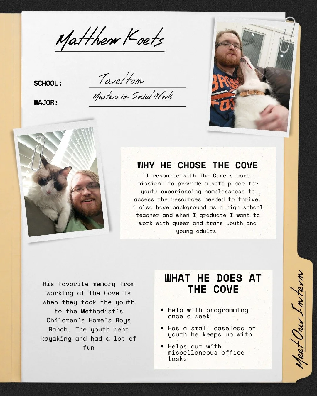 We made it to Friday!! We're going to head into the weekend on a positive note by highlighting our second Social Work intern! 

Matthew is so talented and does an awesome job caring for our youth. Thank you for all that you do!