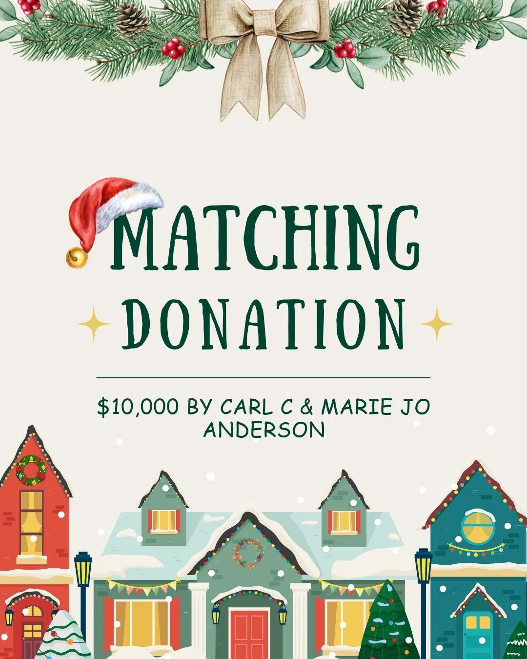 We are proud to introduce Carl C &amp; Marie Jo Anderson, who will be partnering with us for this year&rsquo;s matching donation of $10,000! 

During the first six months of the year, donations are few and far between, so these funds help us provide 