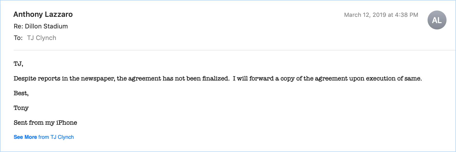 Correspondence with CRDA’s Deputy Director Anthony Lazzaro.