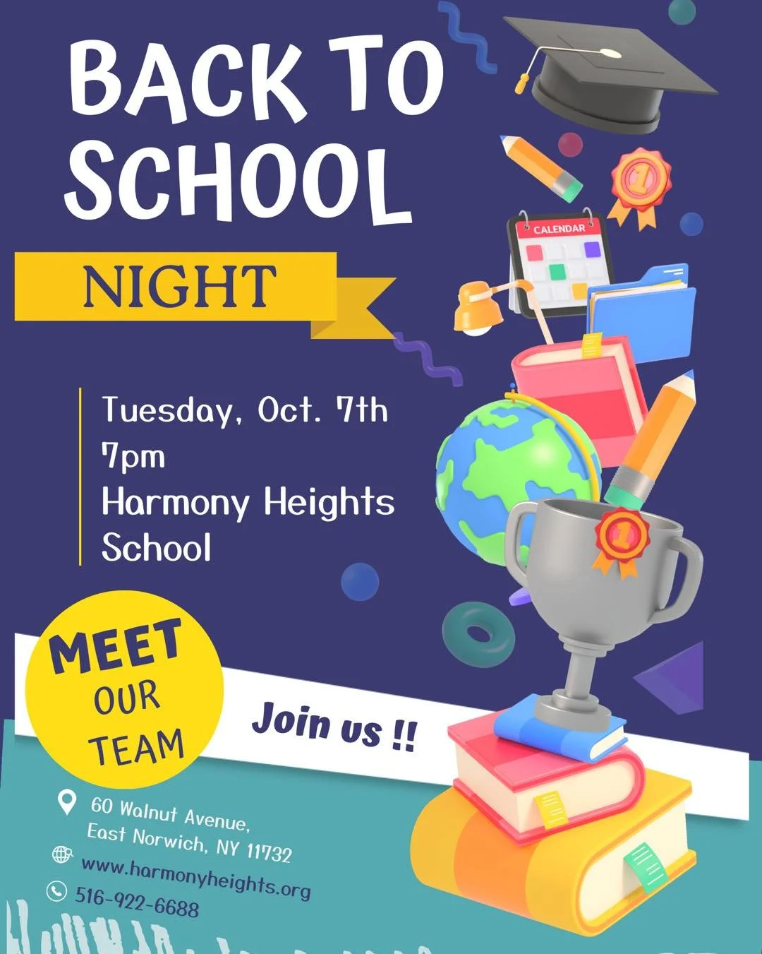 Open School Night is almost here!

We&rsquo;re excited to welcome all current Harmony Heights families to join us on Tuesday, October 7 at 7:00 PM at Harmony Heights School!

Come meet our dedicated staff, learn about your child&rsquo;s academic and 