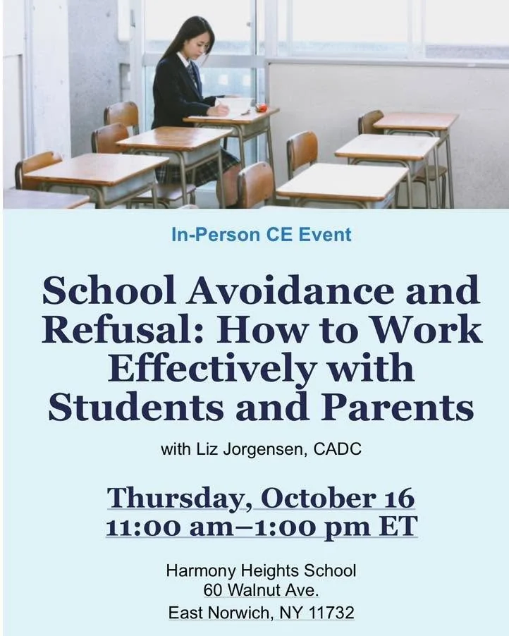 Let&rsquo;s Talk About School Avoidance

Harmony Heights School is proud to partner with @newporthealthcare  to host an in-person CE event for school-based and community-based clinicians.

📅 Thursday, October 16
🕚 11:00 AM &ndash; 1:00 PM
📍 Harmon