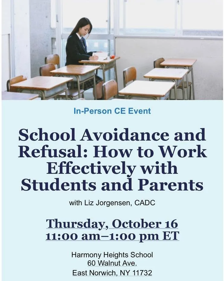 Calling all school-based &amp; community-based clinicians!

Join Harmony Heights School &amp; @newporthealthcare  for an in-person CE event on School Avoidance &amp; Refusal

📅 Thursday, October 16 | 🕚 11 AM&ndash;1 PM
📍 Harmony Heights School, 60
