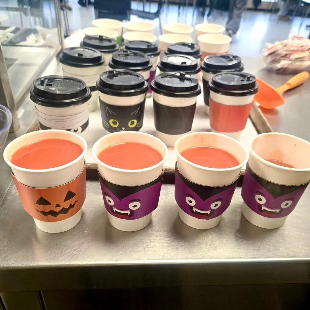 Cold, rainy days call for maximum comfort&mdash;and our amazing Harmony Heights staff knew just what would hit the spot! 

Today&rsquo;s lunch? Grilled cheese sandwiches and warm tomato soup&mdash;served in the cutest Halloween cups, of course! Is th