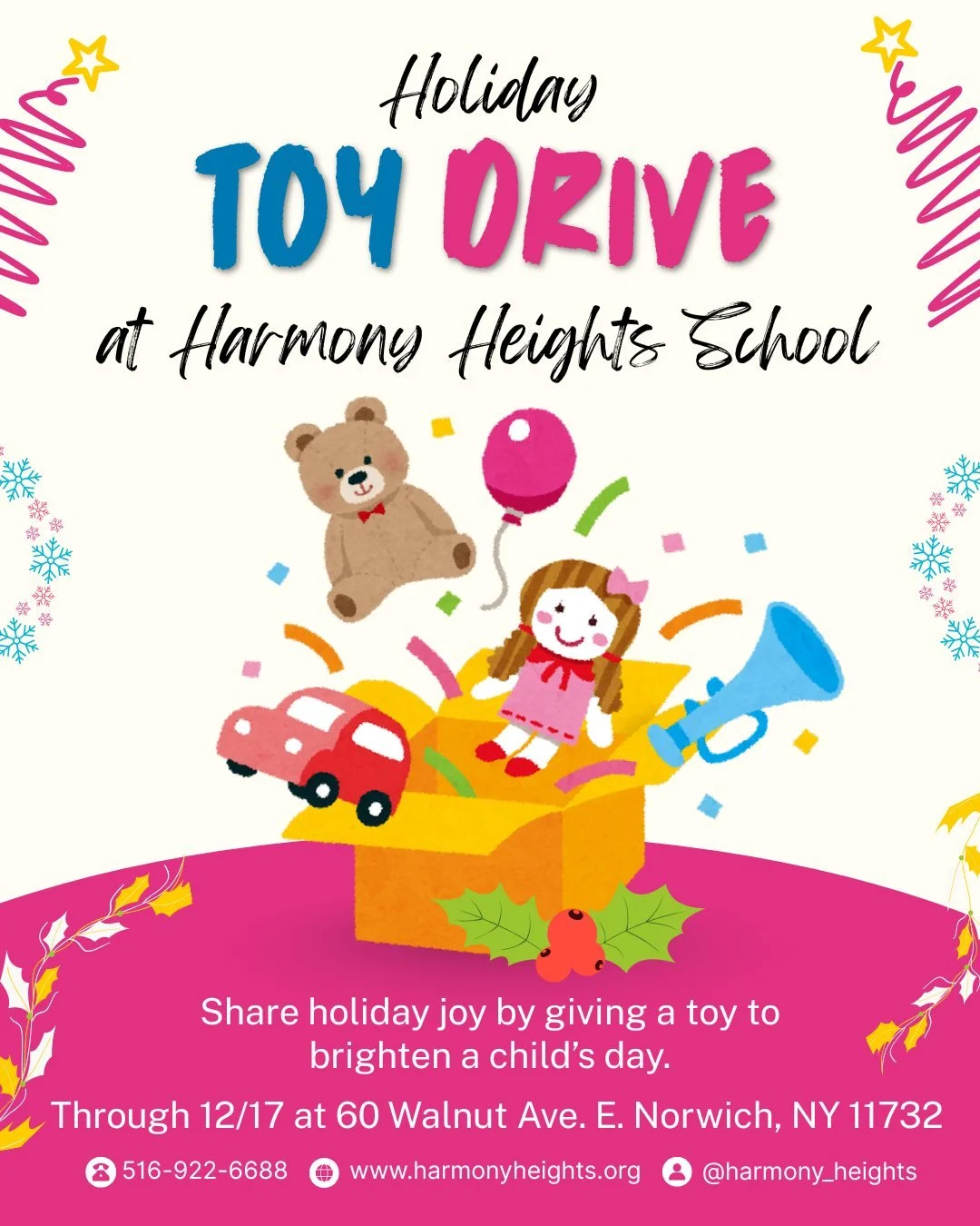 🎁 Holiday Toy Drive at Harmony Heights! 🎁

After the amazing success of our Food Drive, our seniors&mdash;alongside teachers Mary and Virginia and TA Carolyn&mdash;are spreading even more cheer this season with a Holiday Toy Drive to benefit childr