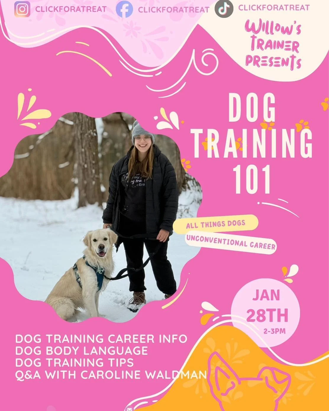 Harmony Heights is thrilled to welcome Caroline Waldman of @clickforatreat, trainer of our new therapy dog Willow, for a special Dog Training 101 assembly next Wednesday, January 28th!

Caroline will share insights on:
🐶 Dog training as a career
🐶 