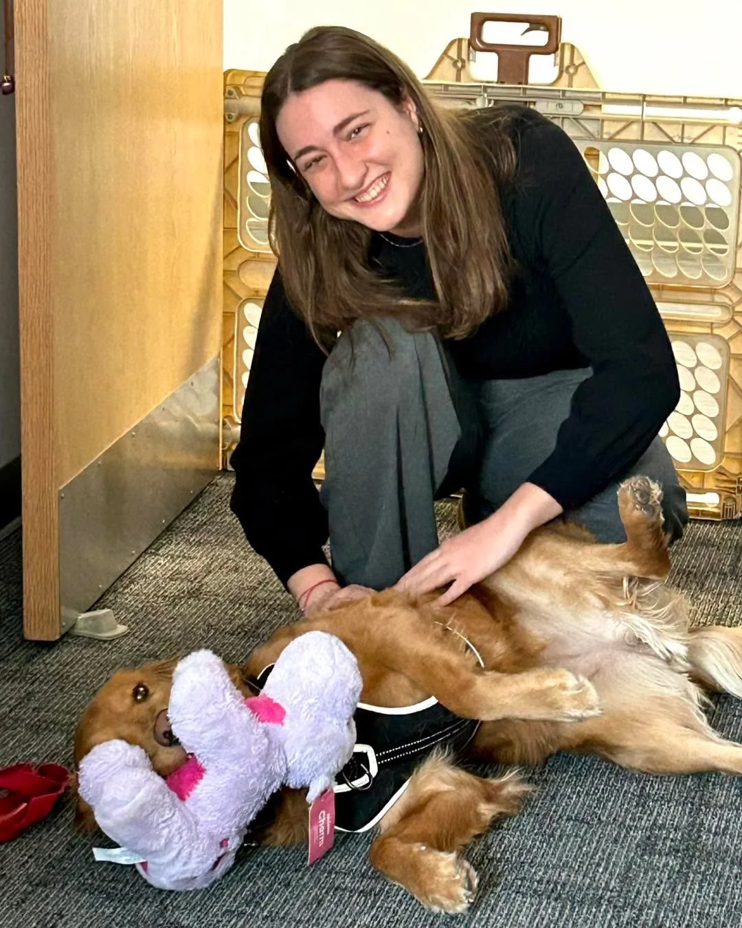 🐾 Last week, our newest Harmony Heights family member, therapy dog Willow, had her first official full day on campus &mdash; and she did an amazing job! 💜

In this sweet photo, Willow is pictured with one of our incredible therapists, Giuliana, as 