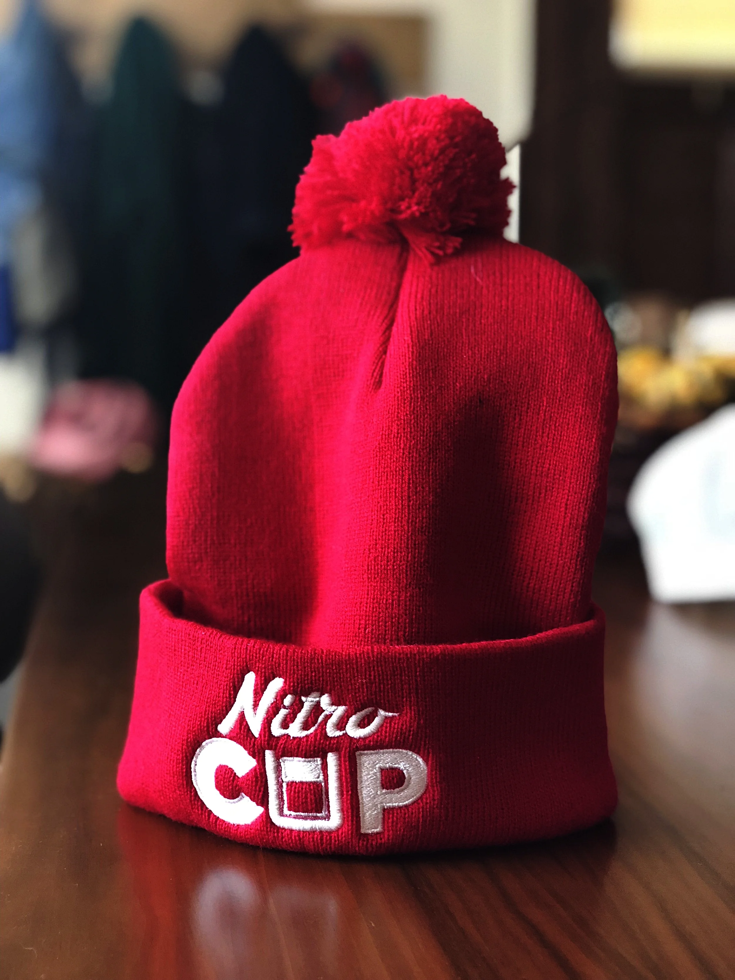 Pom Knit Beanie - Red