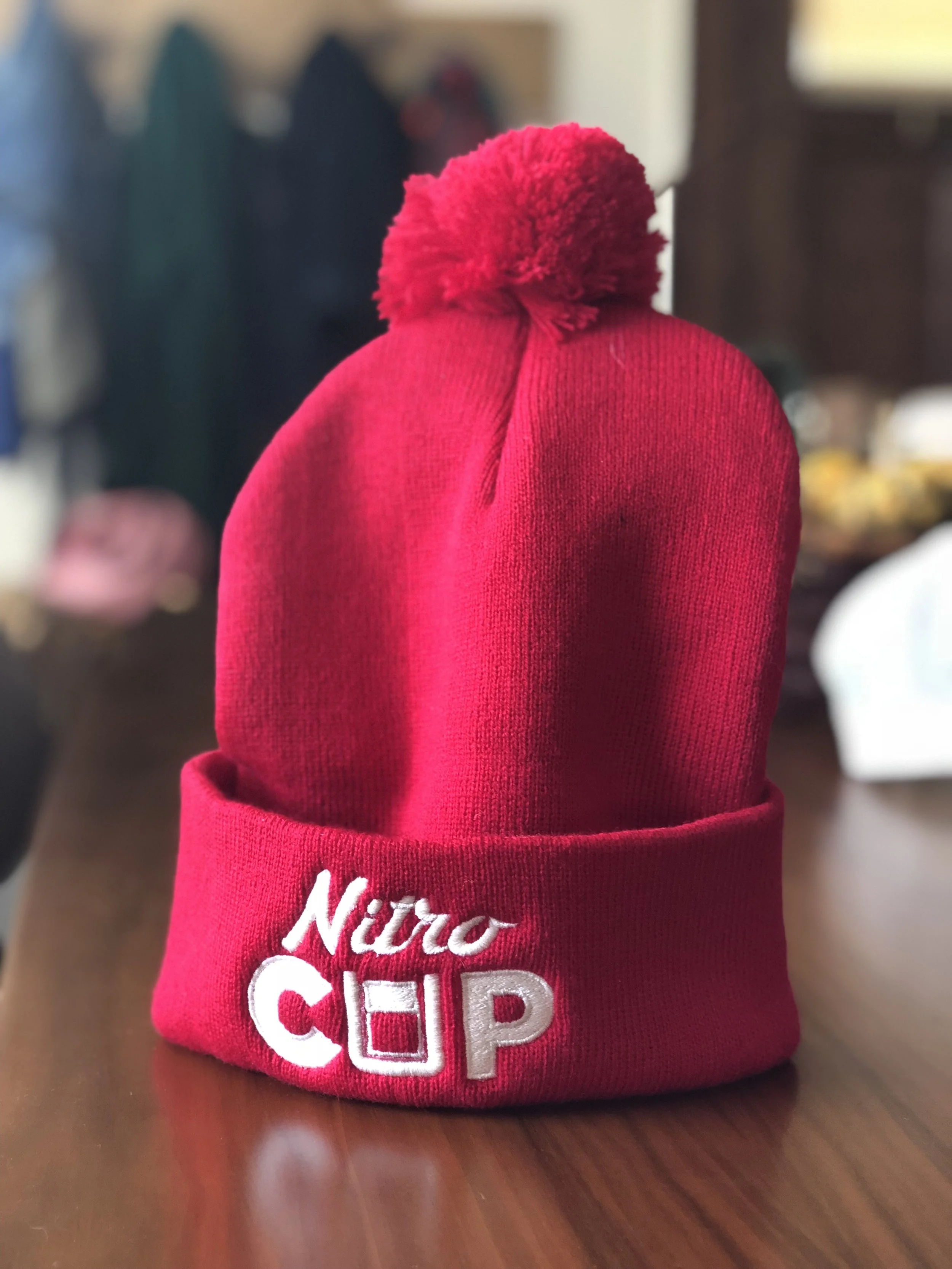 Pom Knit Beanie - Red