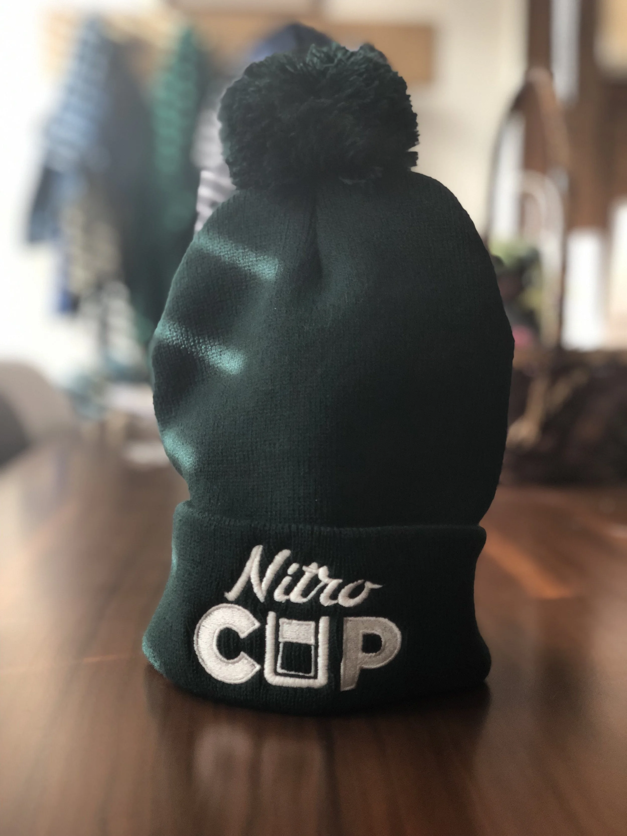 Pom Knit Beanie - Green