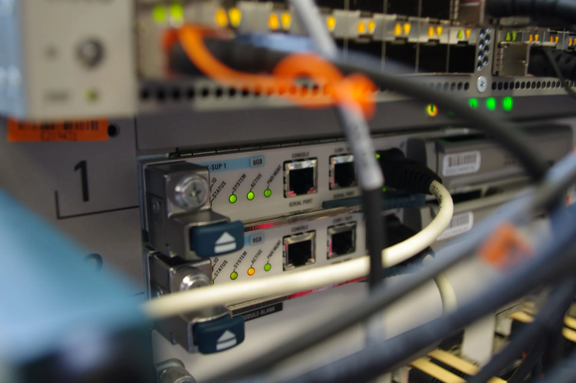 Image of a network router with cables plugged in