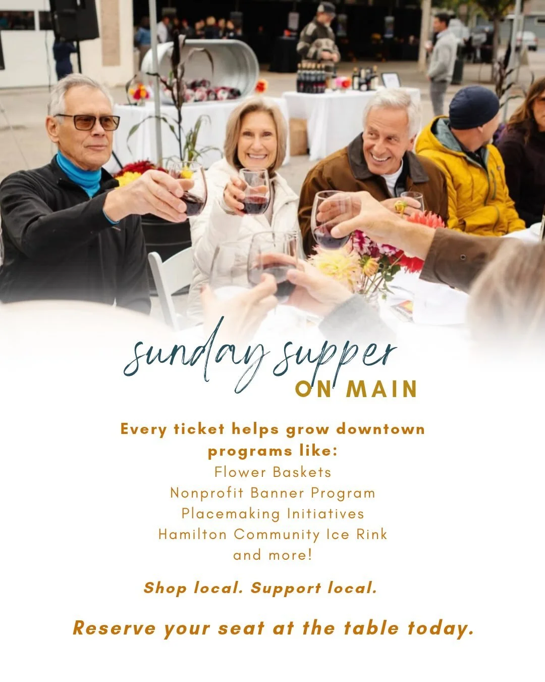 Two days left to save your seat!

Registration for Sunday Supper on Main closes this Friday at 5pm. On October 4th, we&rsquo;re setting our table on Main Street for an evening of delicious food, great wine, and even better company.

Every ticket help