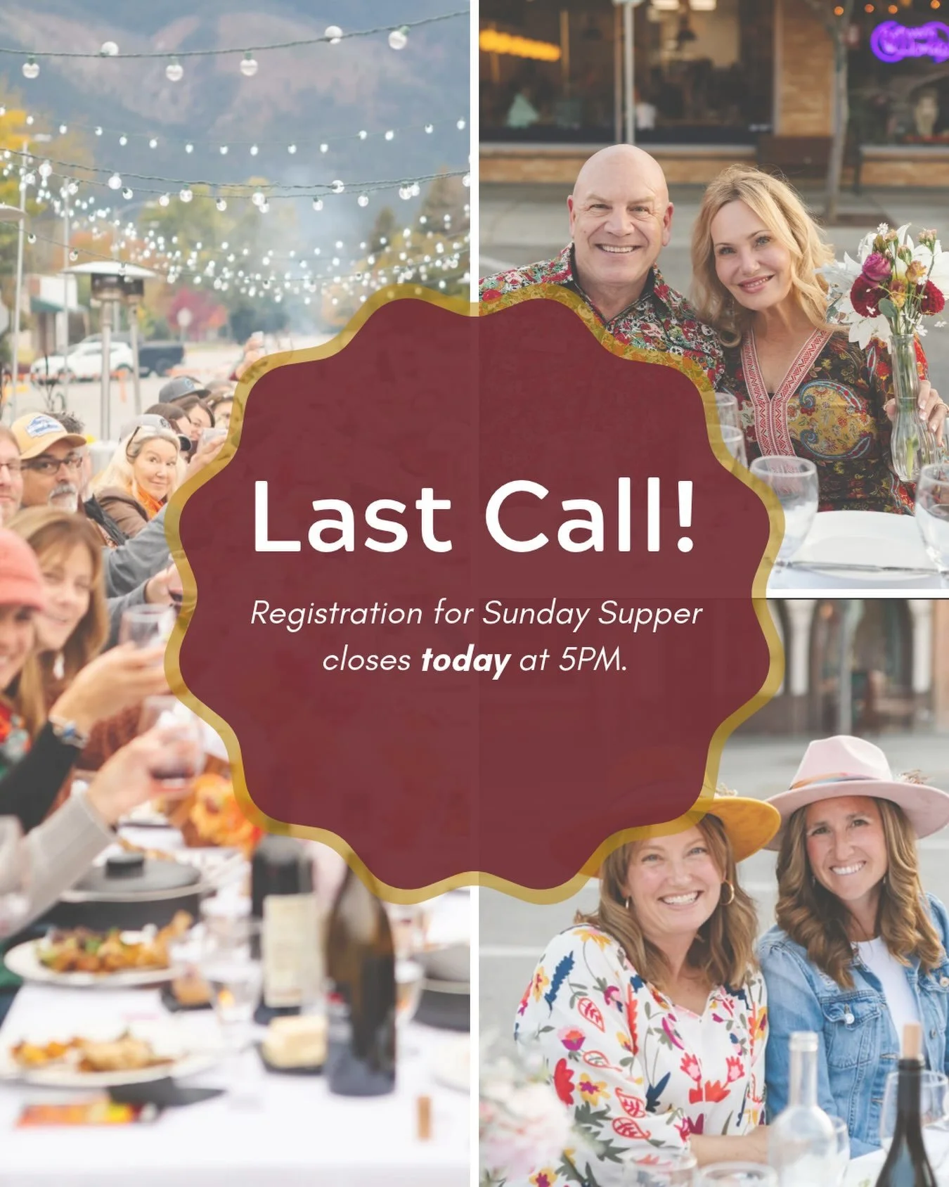Last Call! Registration for Sunday Supper closes TODAY at 5PM. This is your final chance to save your seat at the table. We have big things to celebrate this year, and we hope you will join us to raise a glass! 

Click the link in our bio to reserve 