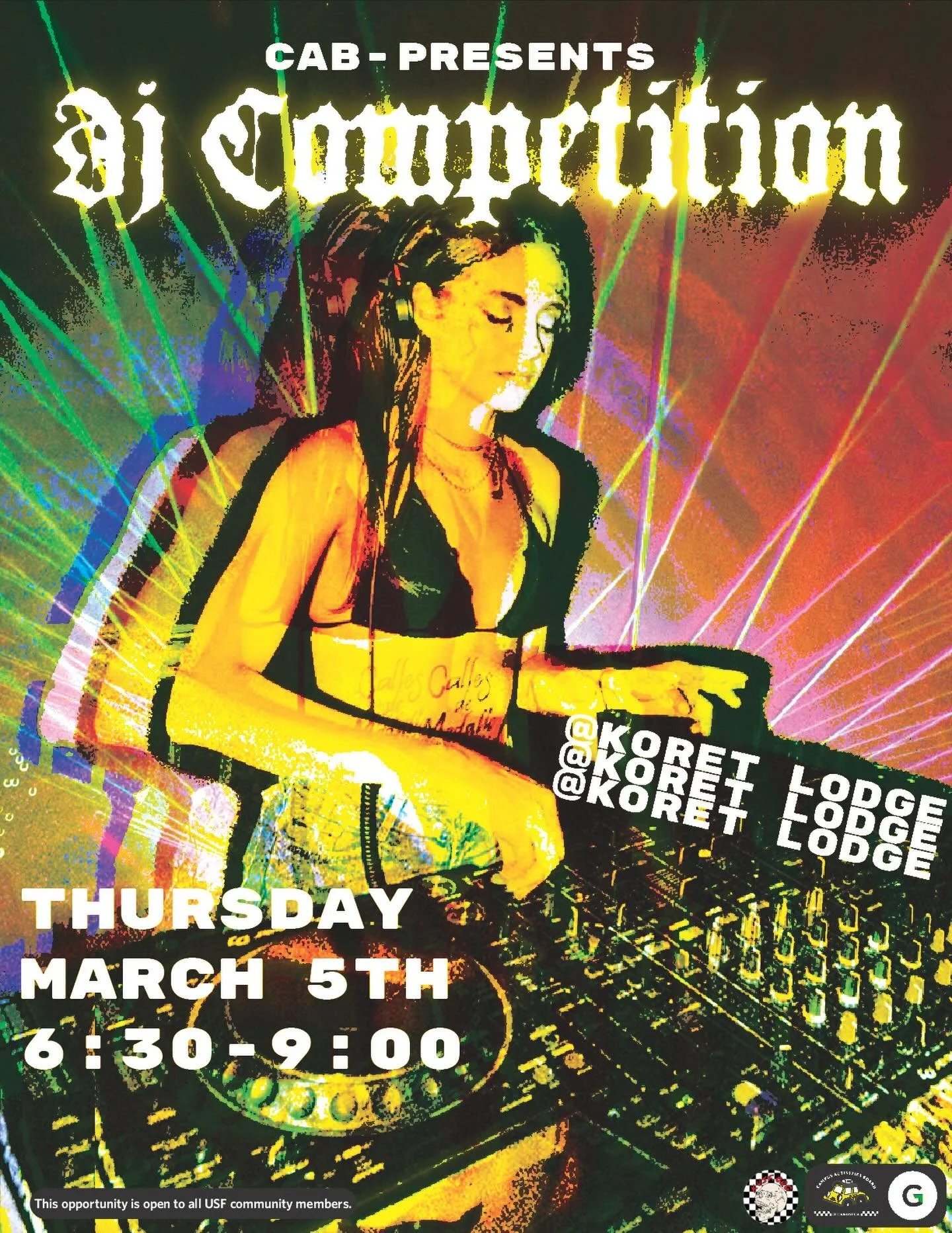 DJ Comp 2026, Thursday March 5th 6:30-9:00PM at Koret Lodge. Come support talented DJs on campus as they battle it out to open at our Spring Concert Donaroo🎶 

You won&rsquo;t wanna miss it, we will be revealing our Donaroo 2026 headliner featuring 