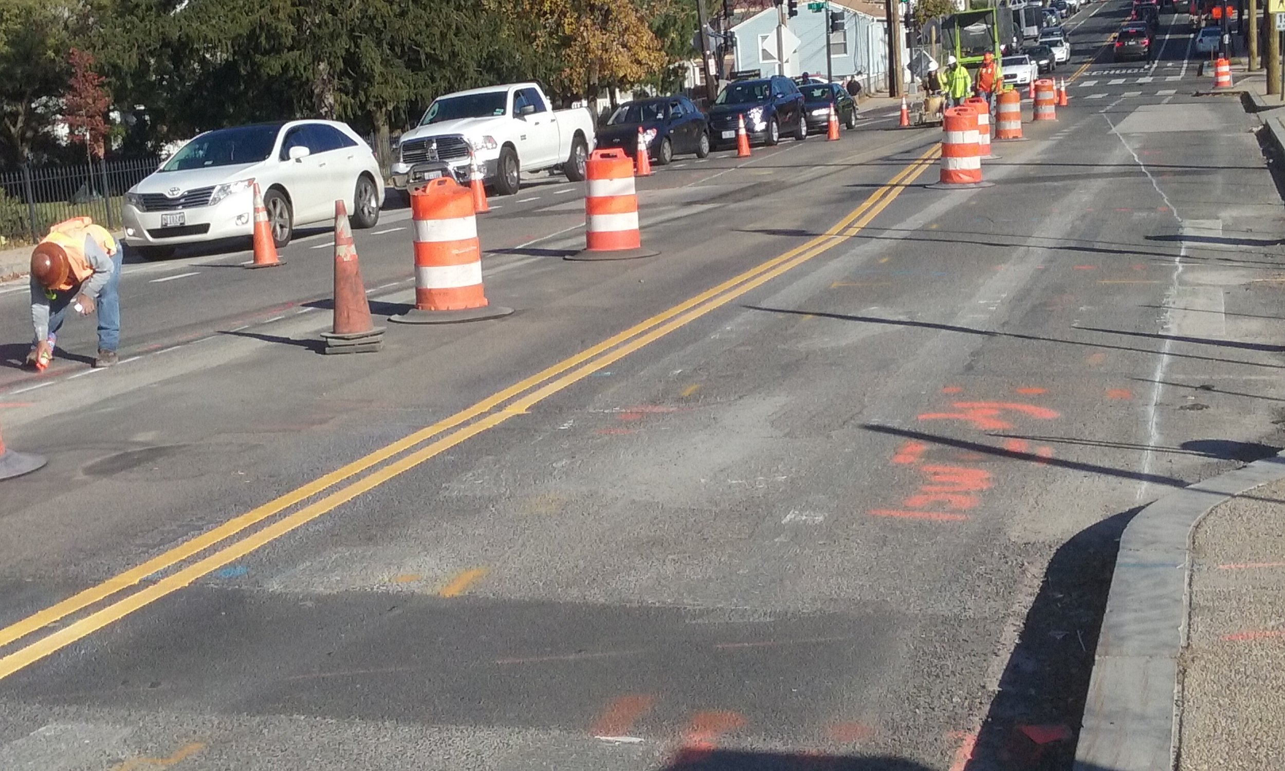 Pavement markings placement at 9th & Monroe