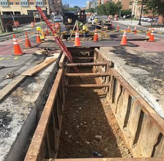 Trench excavation for 12-way conduits – 8th & Monroe 