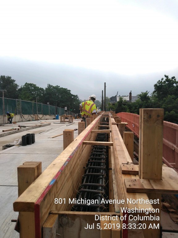 Phase 2: Bridge parapet ongoing form and rebar installation