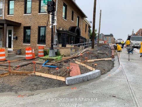 Brick gutter installation between 9th St and East approach, Phase 2