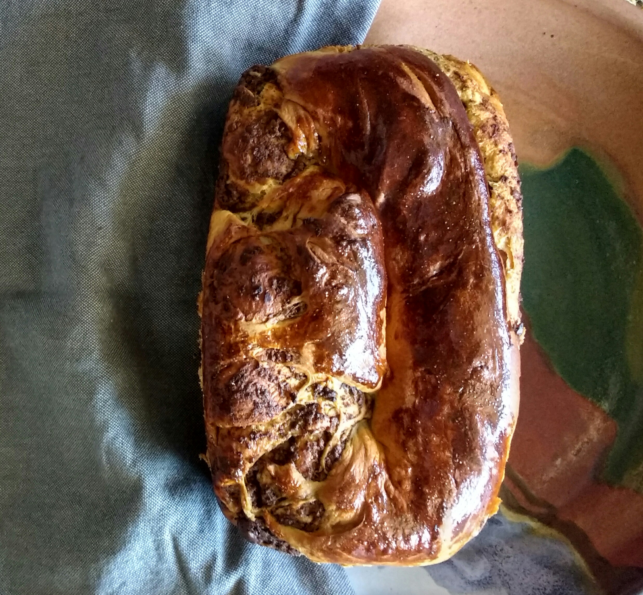 Povitica with spiraled layers of roasted chestnuts, spices, and happy chocolate