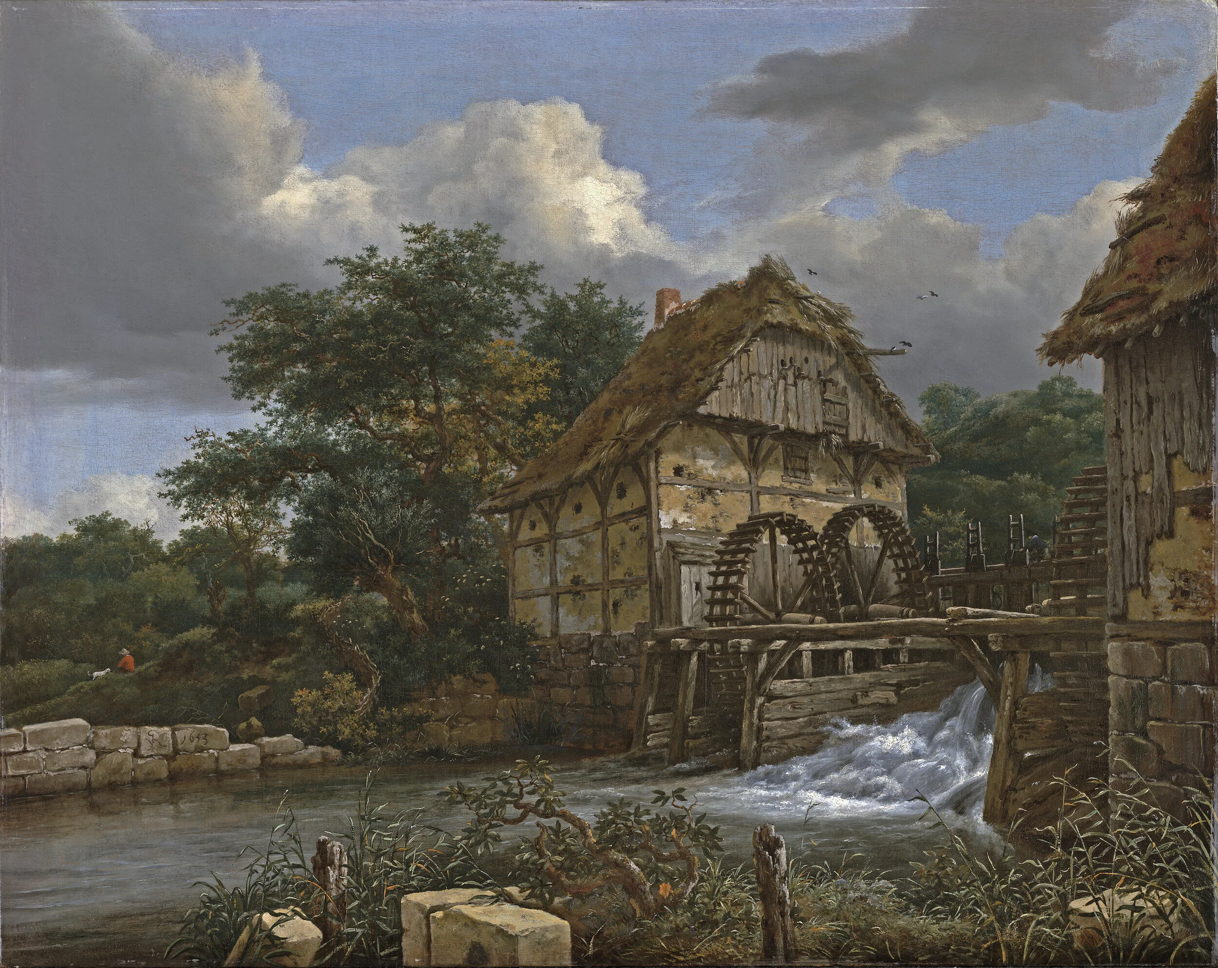 Two Watermills and an Open Sluice by Jacob van Ruisdael, 1653