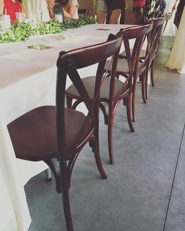 Dying to see and feel (&amp; sit on) our cross back chairs but unsure where? @gather.on.broadway has them for your enjoyment today during the GB farmers market! Or contact us for more information!! 💕 #wisconsinbride #wisconsinwedding #greenbayweddin