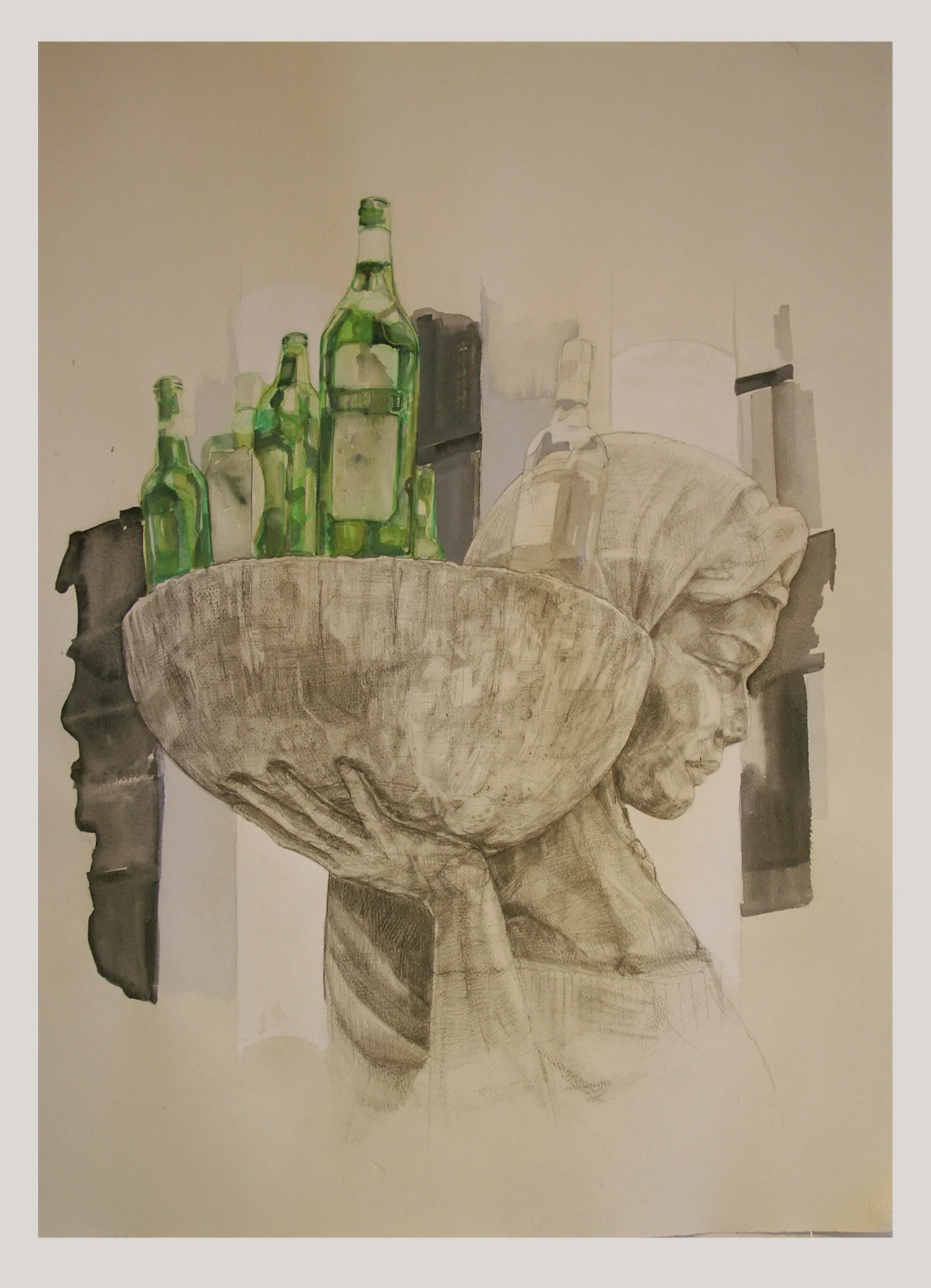   Stone lady  2011 graphite and gouache on paper 56x76cm 