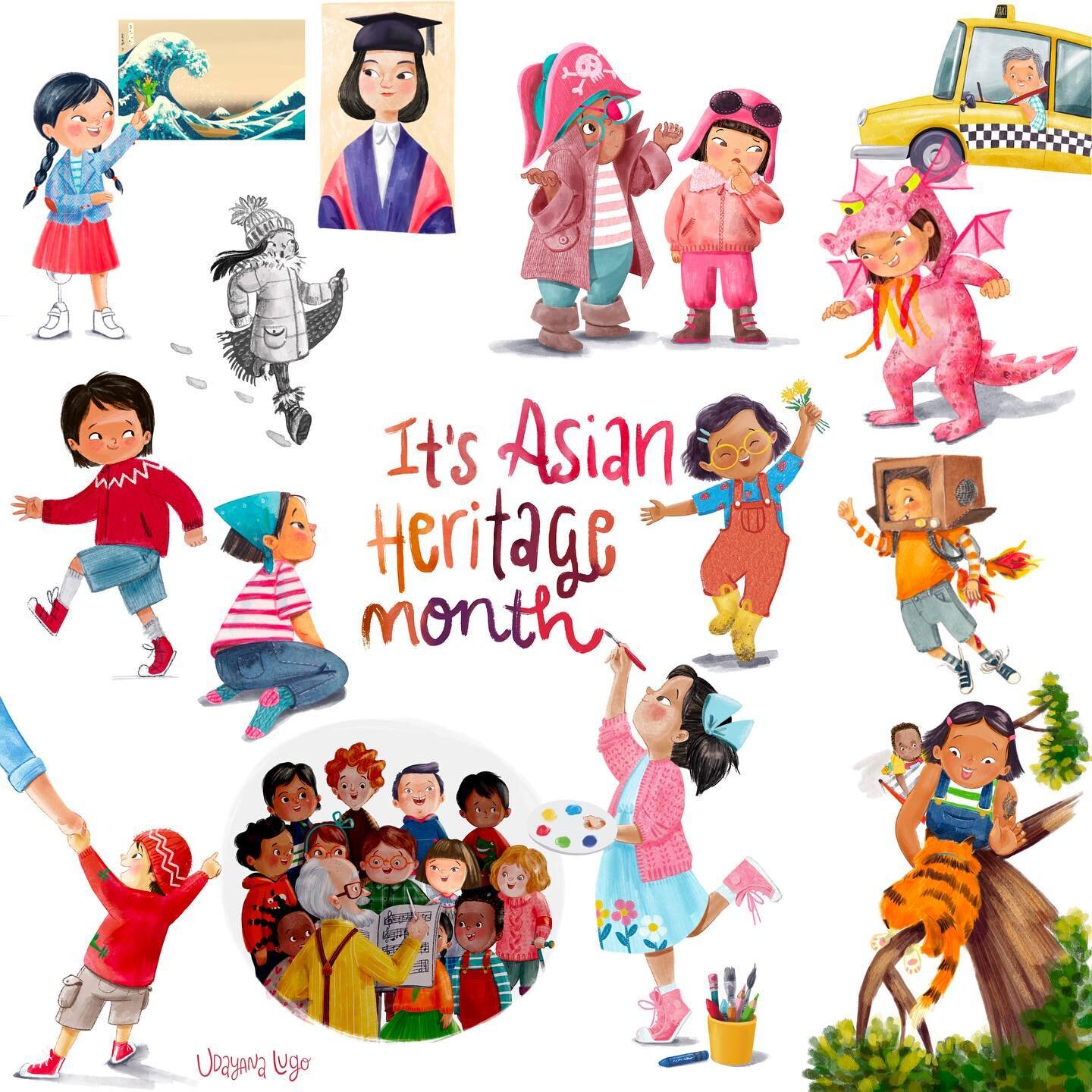 Hello folks! May is Asian heritage month in Canada, so I&rsquo;m going to share a few things about this. 
This is an incomplete sample of Asian characters that I have done, either by my own initiative or by request.

#kidlitart #kidlitillustration #A