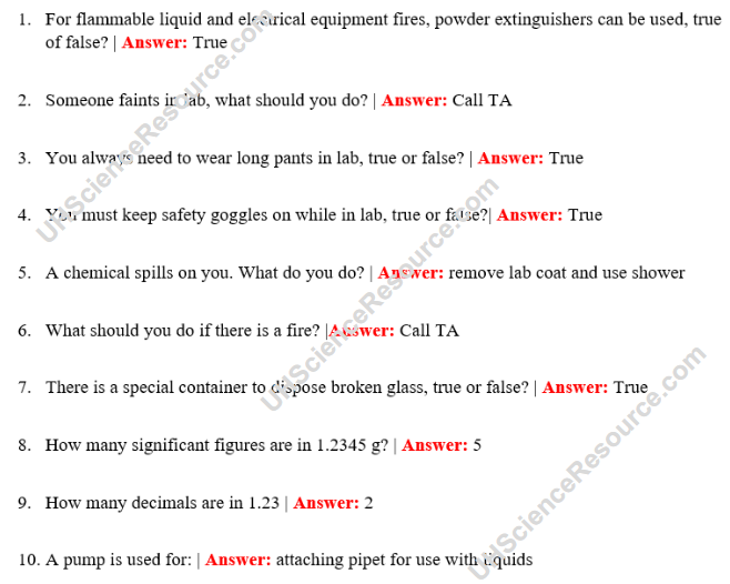 Chem 1111 Experiment 1 Measuring Techniques Quiz Questions — Science