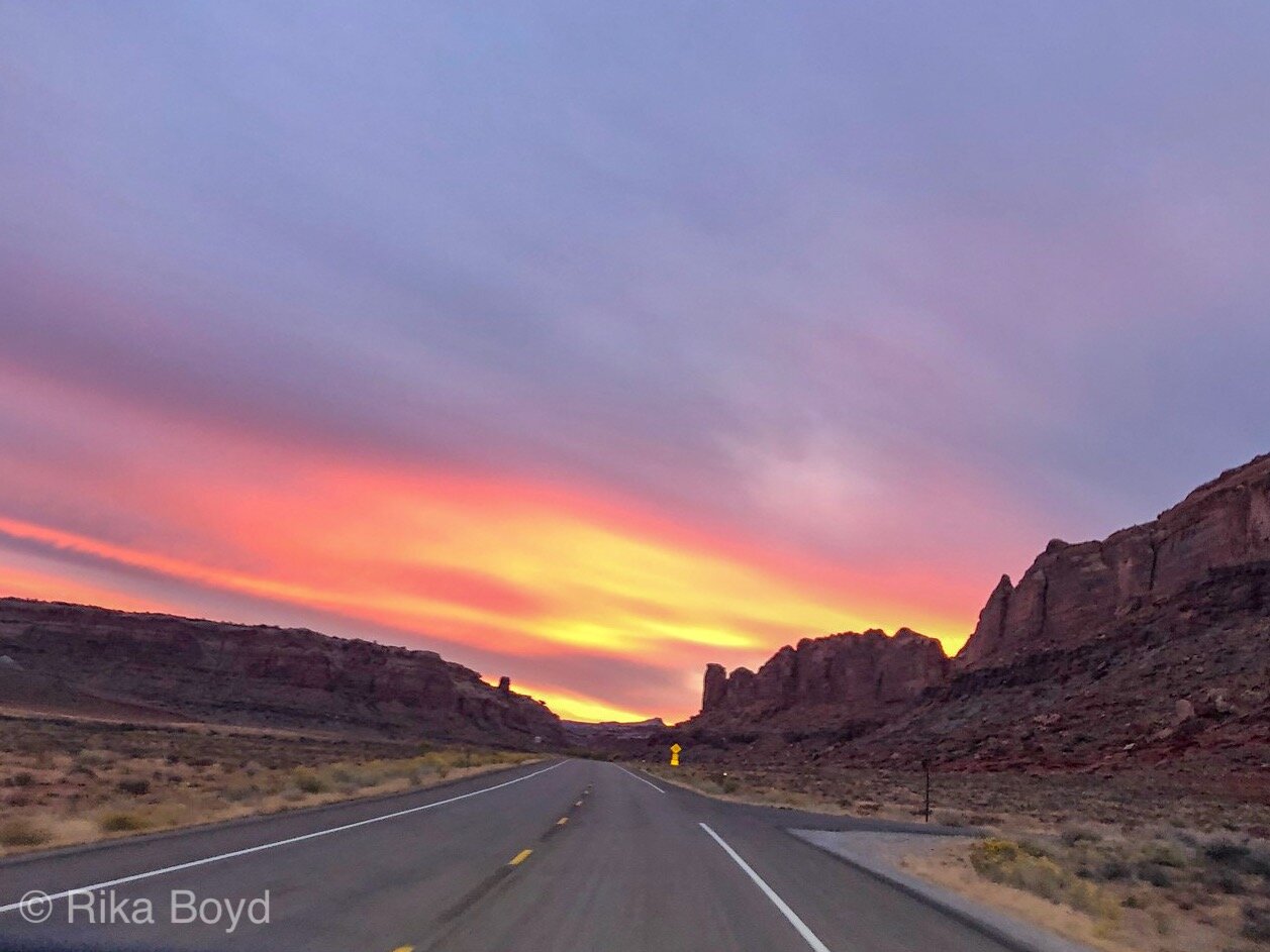 The Sunset on the Drive to Horsetheif Campground Outside of Canyonlands, Island in The Sky Area