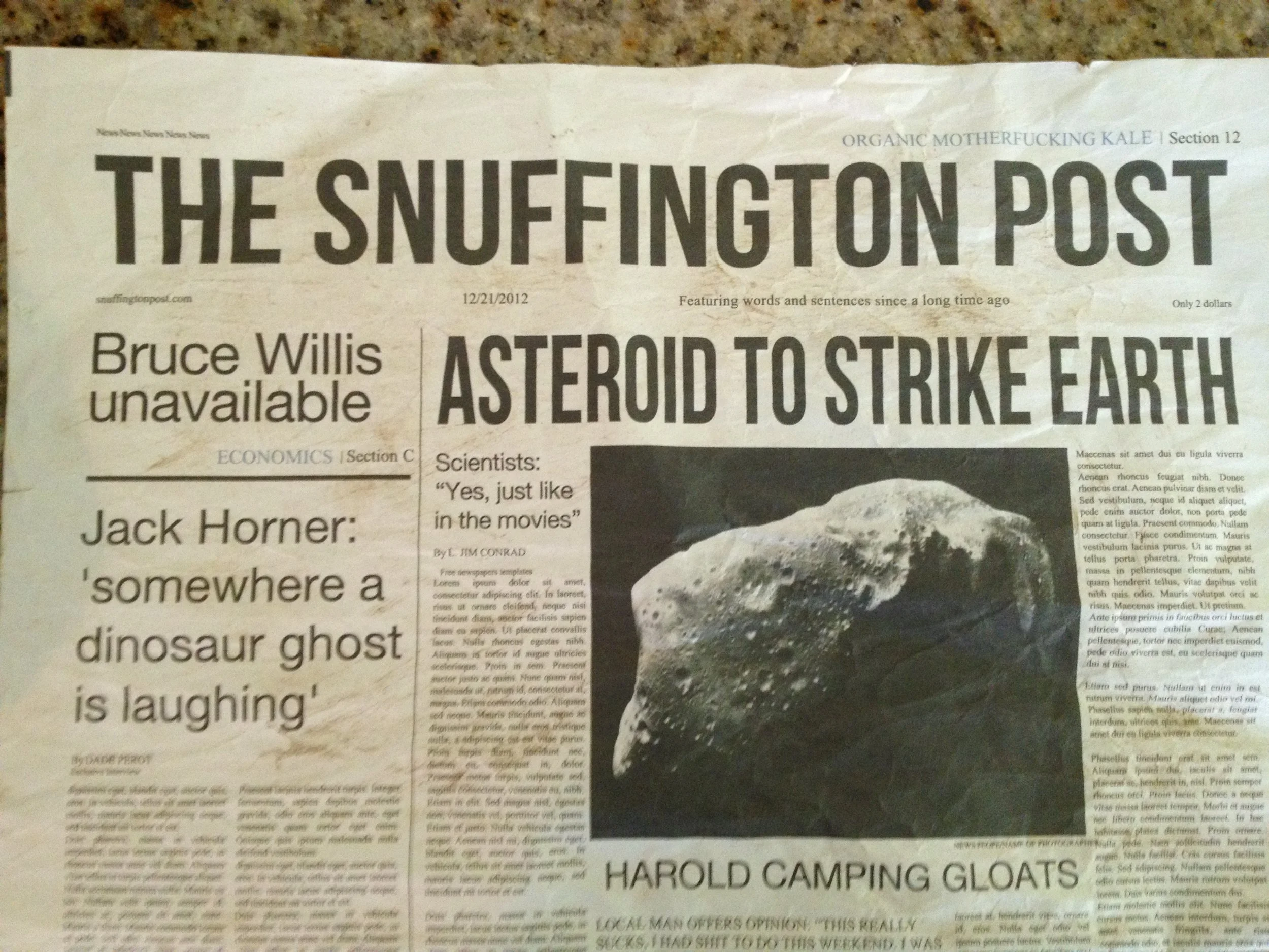 One of five genius newspapers fashioned by our talented graphic designer, Calum Clark.