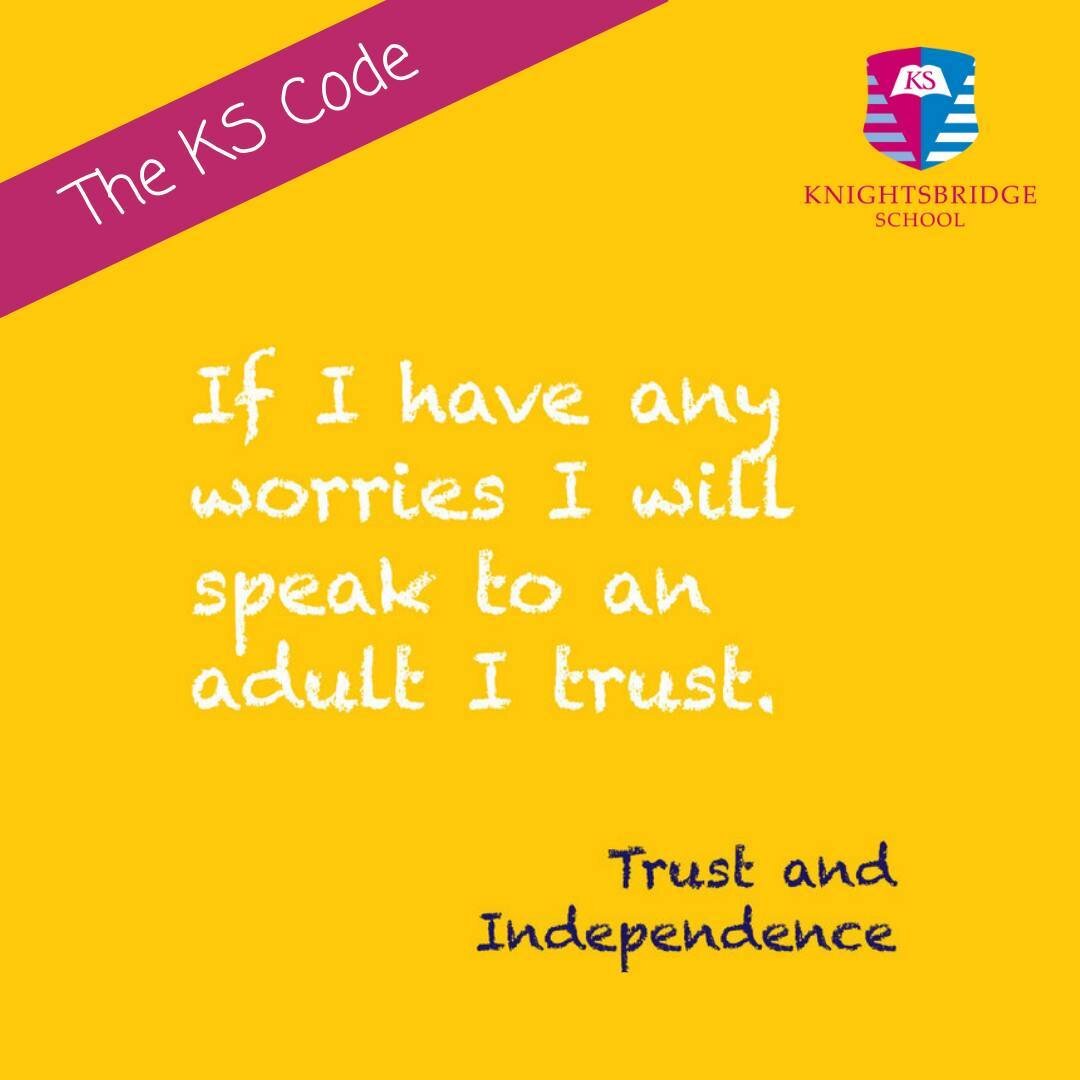 The KS code (9 of 12): If I have any worries I will speak to an adult I trust 🙂⁠
⁠
⁠
#knightsbridgeschool #kscode #trust #independence #adult #child #schoolmotto #londonschool #founder #principal #parents #code #morals #values #humanvalues #knightsb