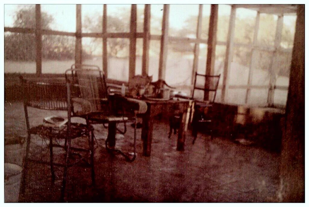 Front veranda of 'Heartbreak Hotel' - The house by the Blue Nile on the edge of the Sahara desert, Sudan, 1980.  Photo by Brian Fogarty. 