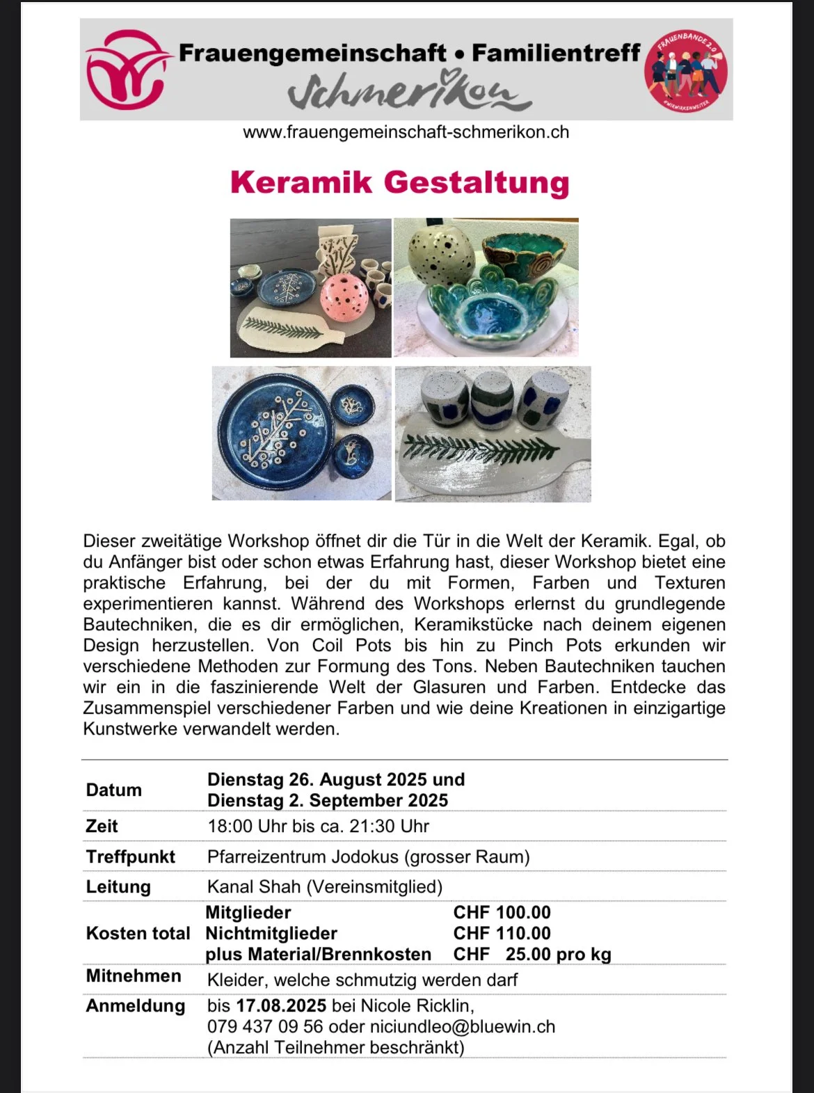 Keramik Workshop - Frauenverein Schmerikon