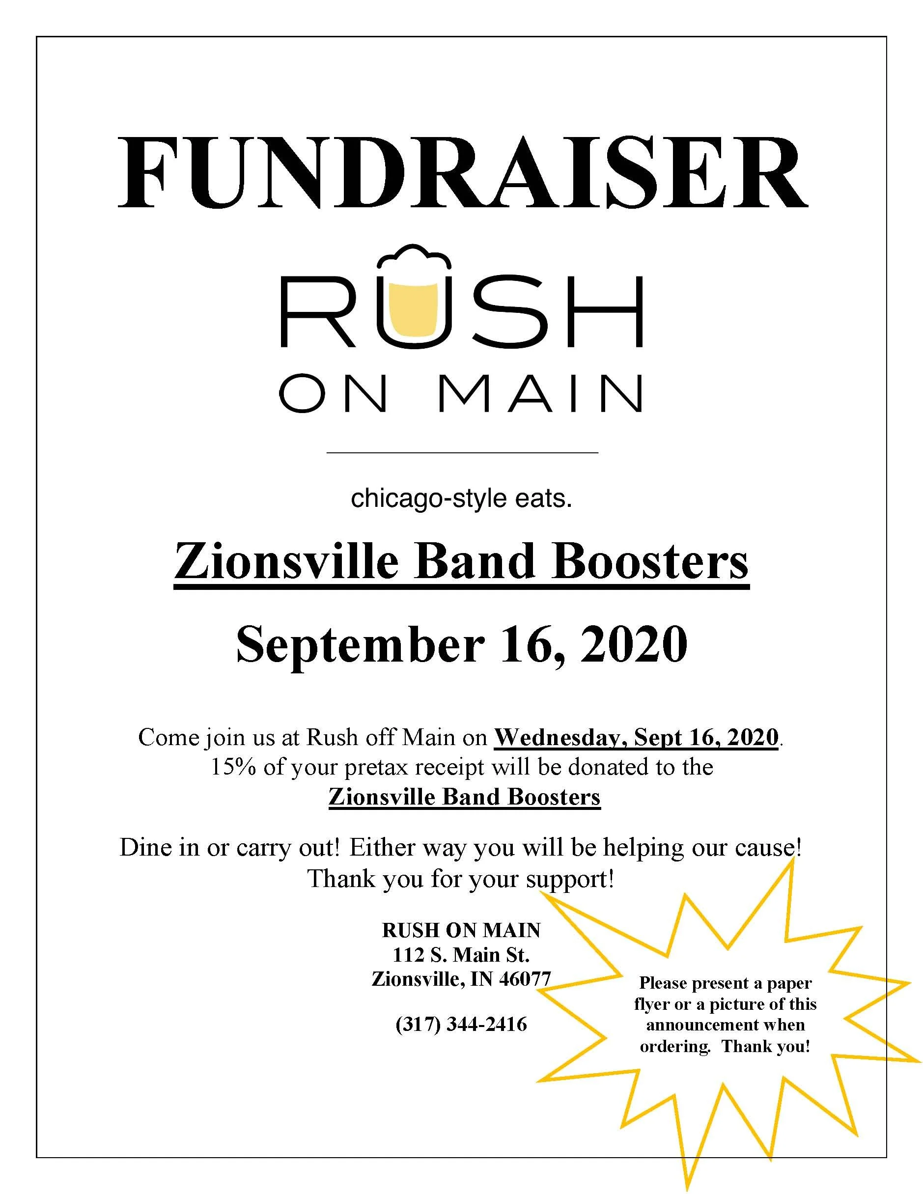 Dine to Donate - Rush on Main