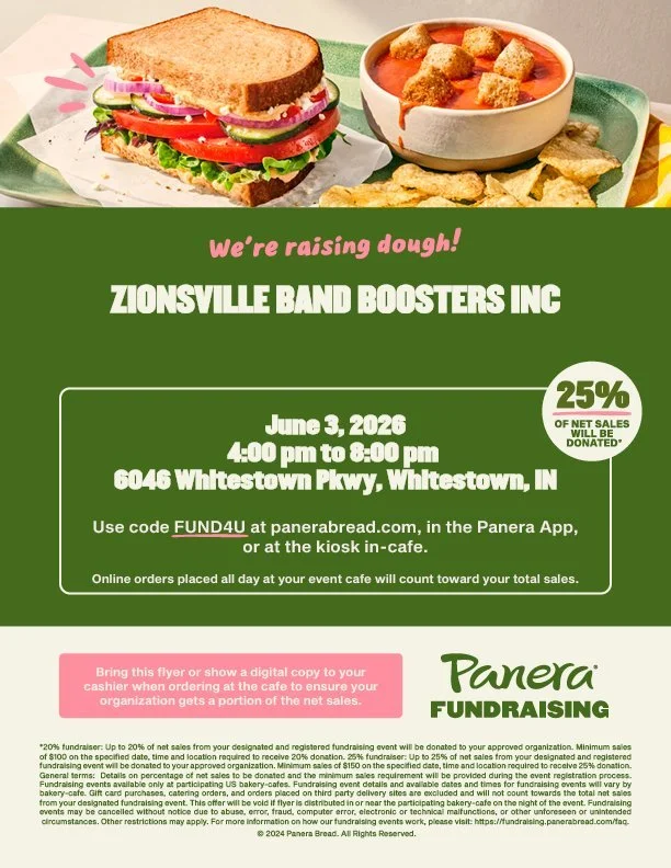 Dine to Donate today at Panera!! Bring this flyer and your family and help the Band programs.