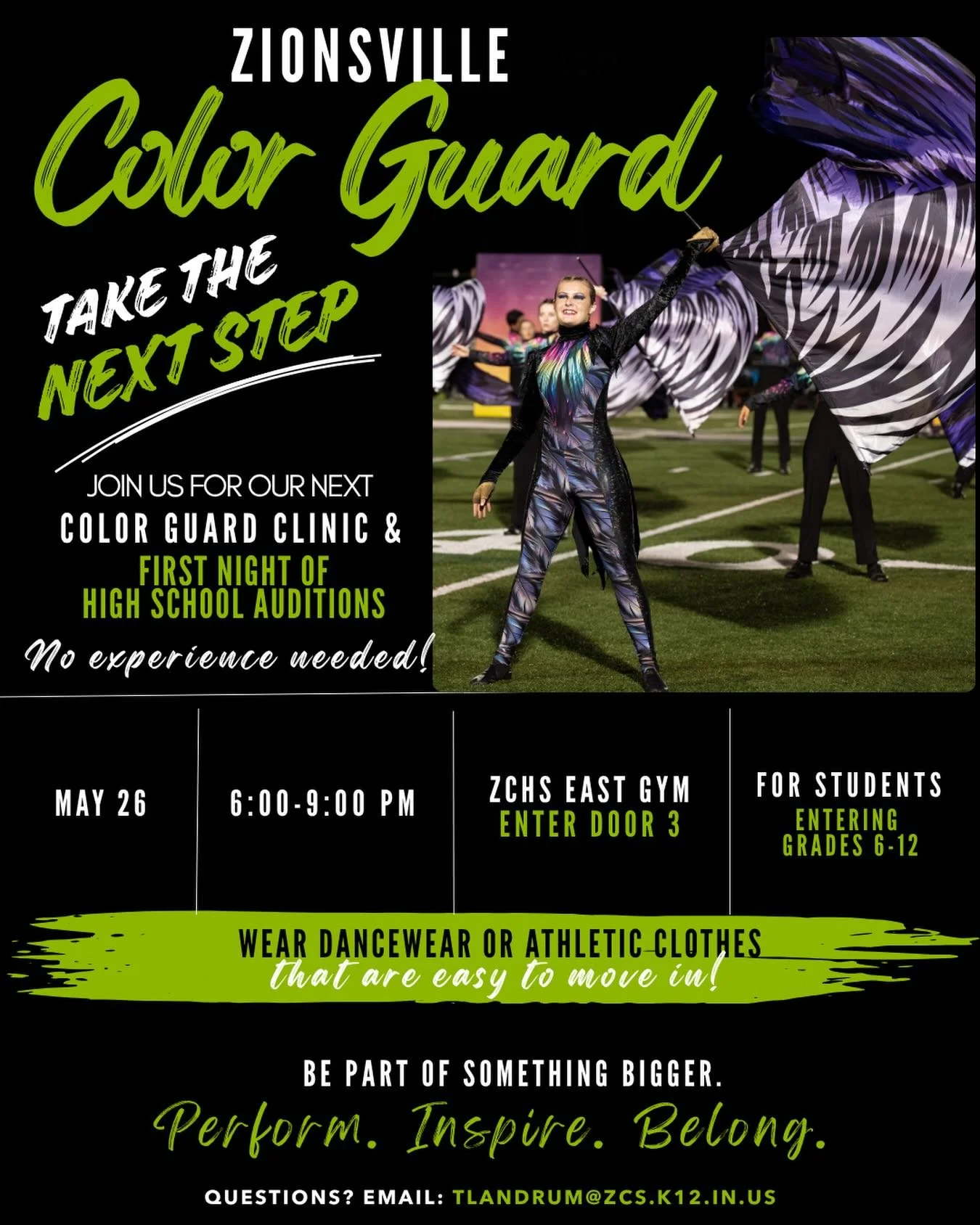 Zionsville friends:  help me spread the word about the exciting future of our zchs color guard!