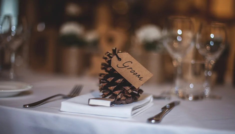 Pine cone name cards add a rustic feel to place settings, and naturally bring the outdoors in.