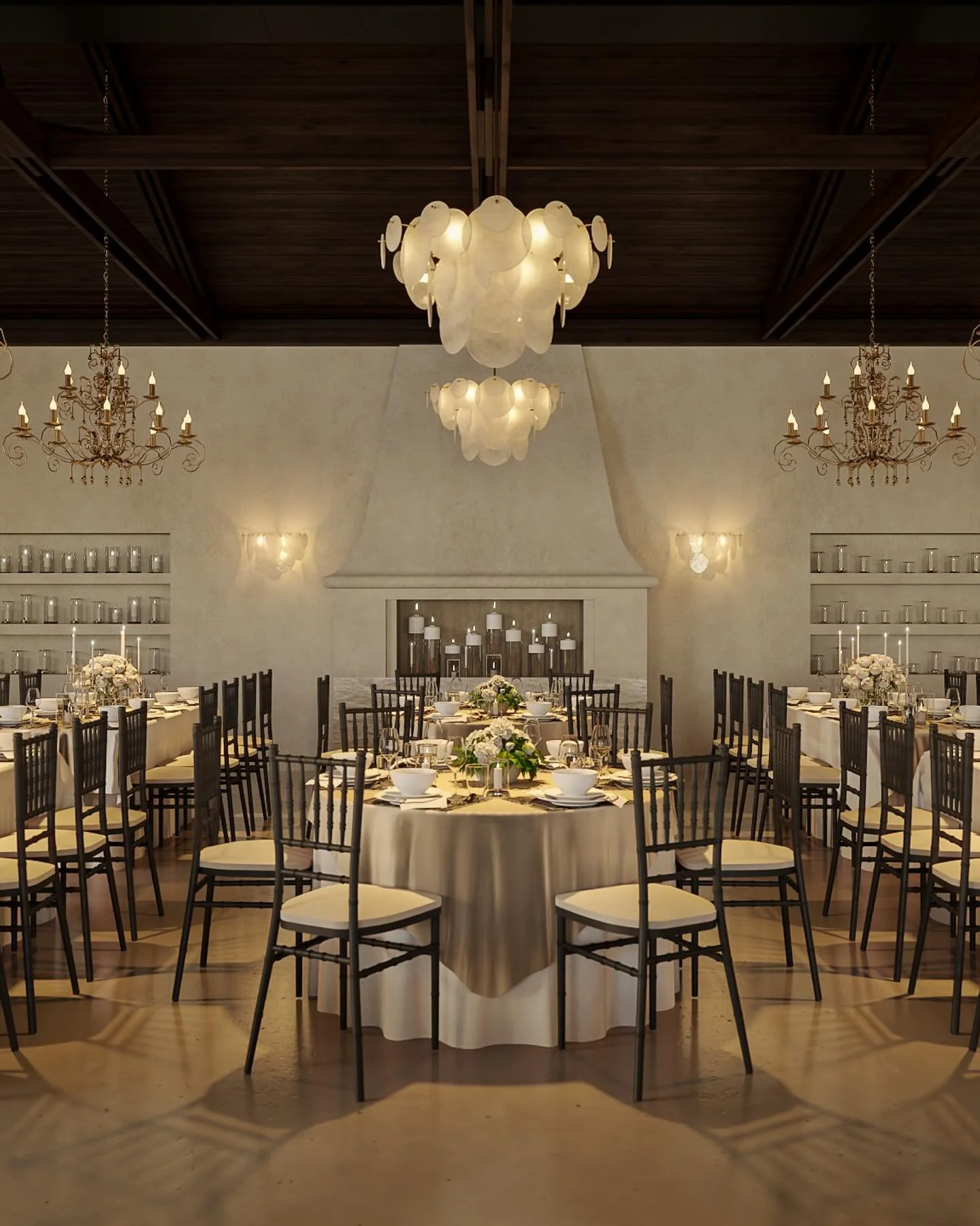 The Hideaway Redesign ✨ COMING MARCH 2027

A timeless fireplace backdrop, candlelit shelving nooks, limewashed walls, deep-stained wood ceiling, and elegant sculptural chandeliers &mdash; all designed to elevate one of our most cherished wedding spac