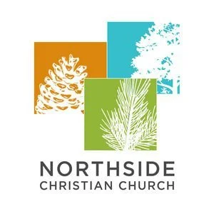 Logo for Northside Christian Church featuring three overlapping squares with pinecones, a tree, and a leaf in different colors.