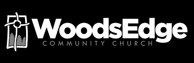 WoodsEdge Community Church logo with a tree and cross symbol