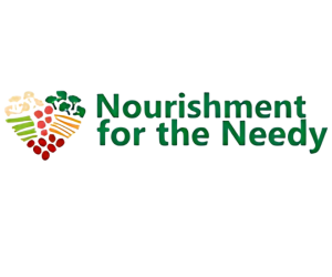 Logo for Nourishment for the Needy featuring a stylized heart made of various vegetables and fruits.