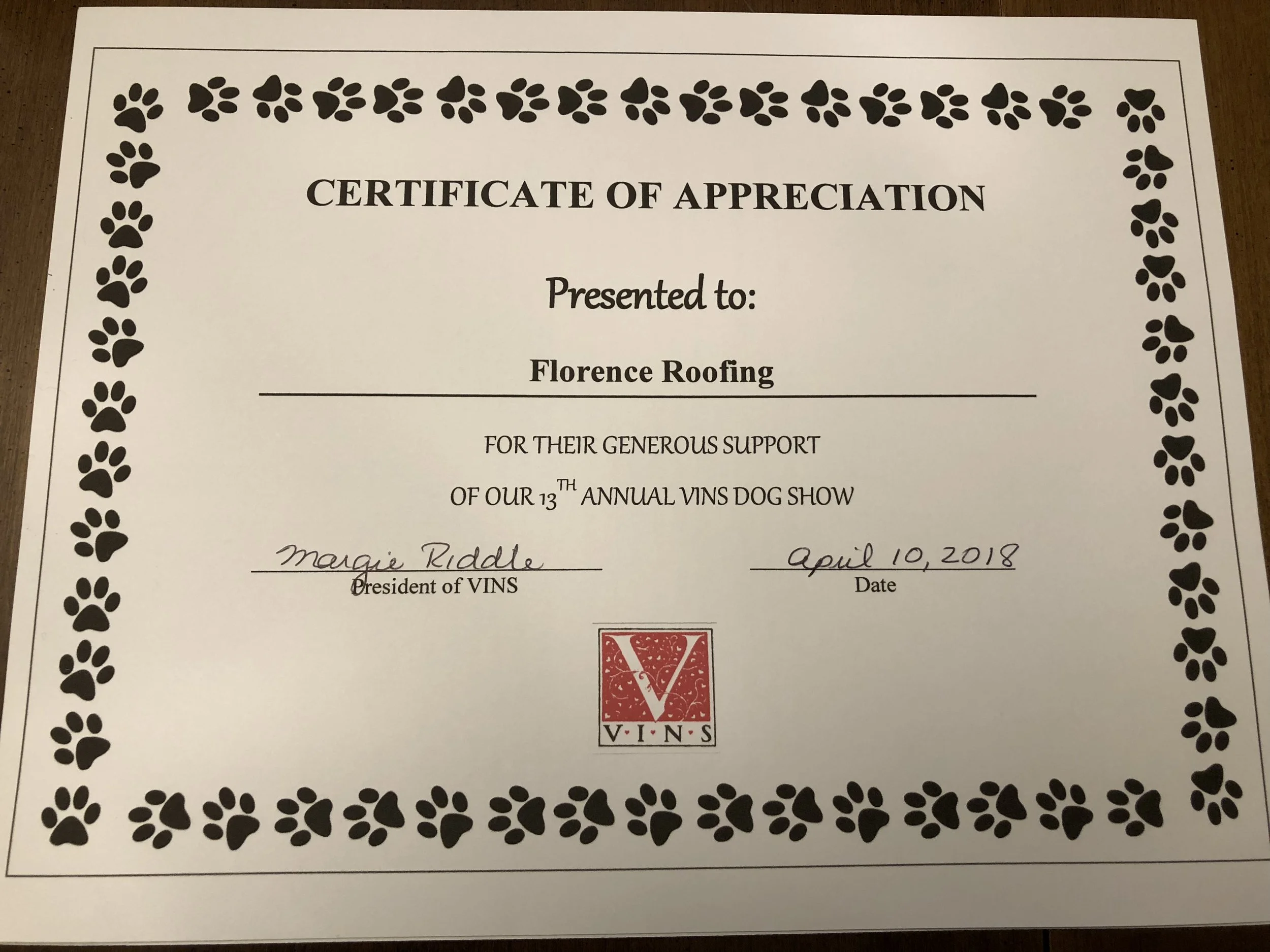 Certificate of Appreciation