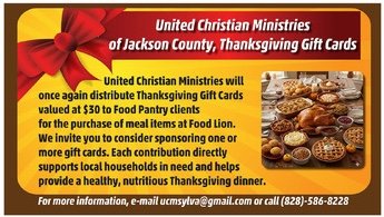 UCM Ministries of Jackson County – Thanksgiving Gift Cards