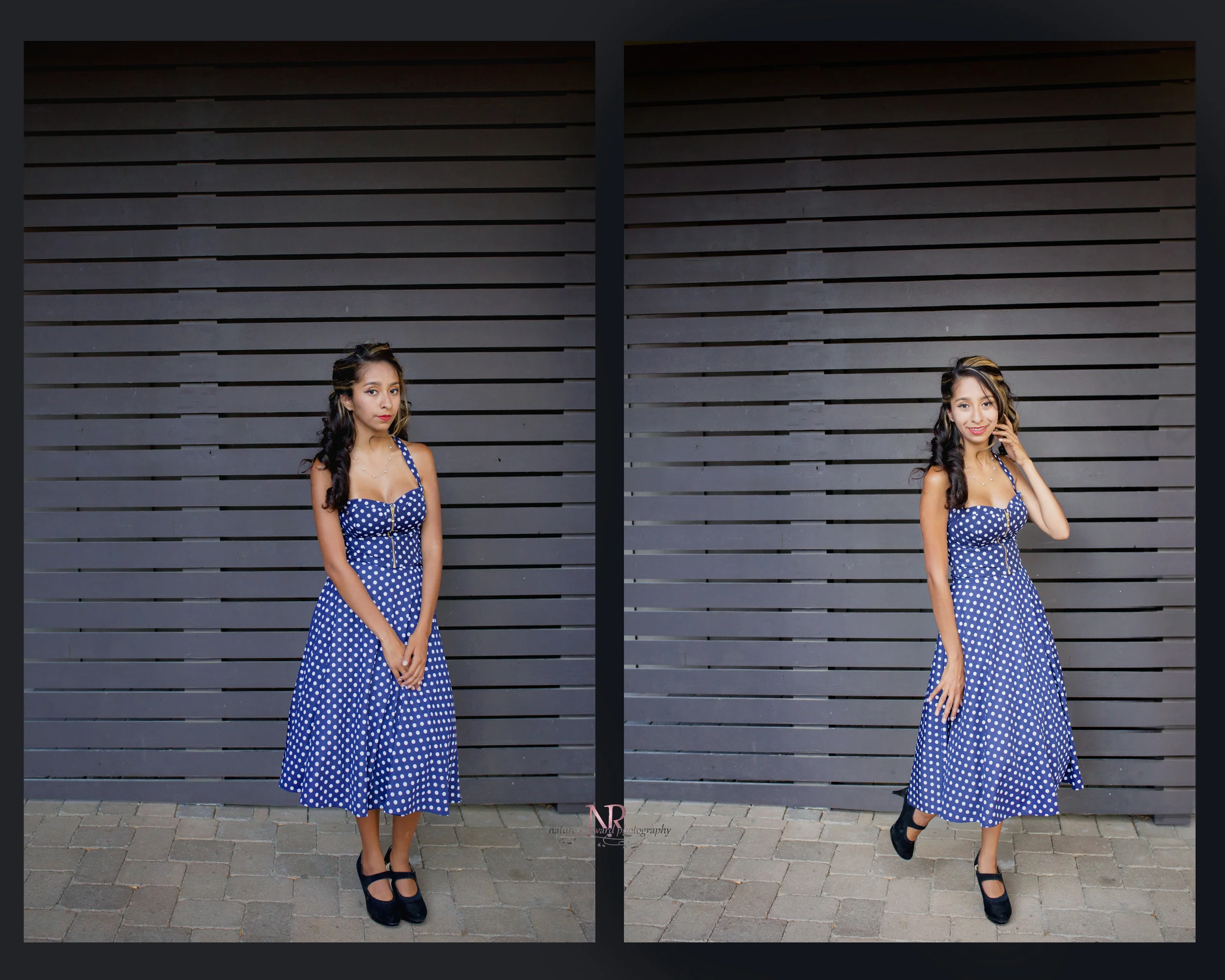 Blue and plea dots senior session