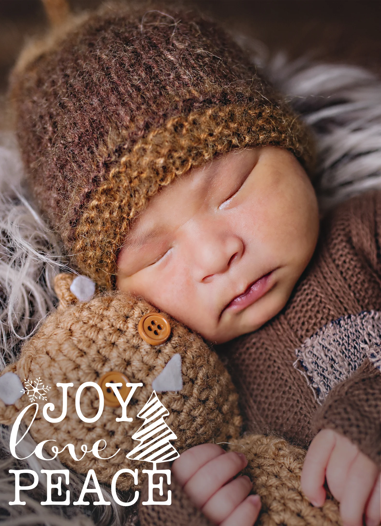 The backside of the card could be a family image- but in this instance a newborn portrait works beautifully as it will be his first Christmas.