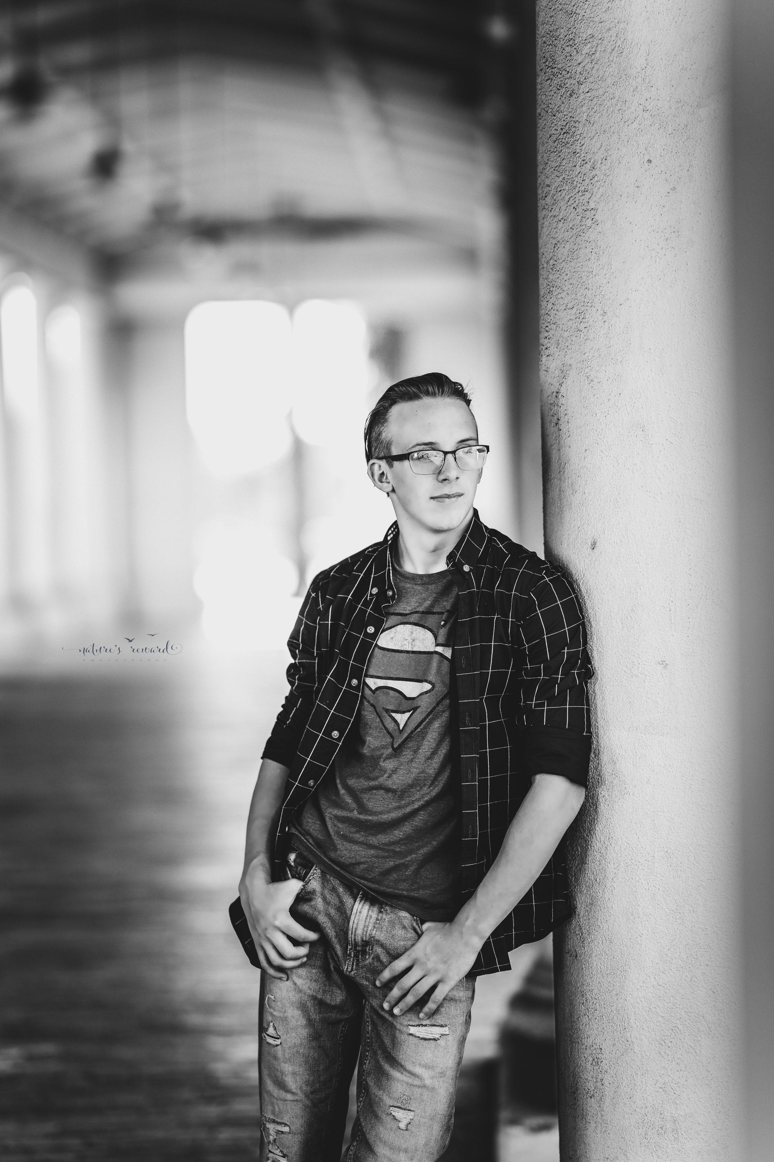 Black and white portrait of High school senior- class 2019