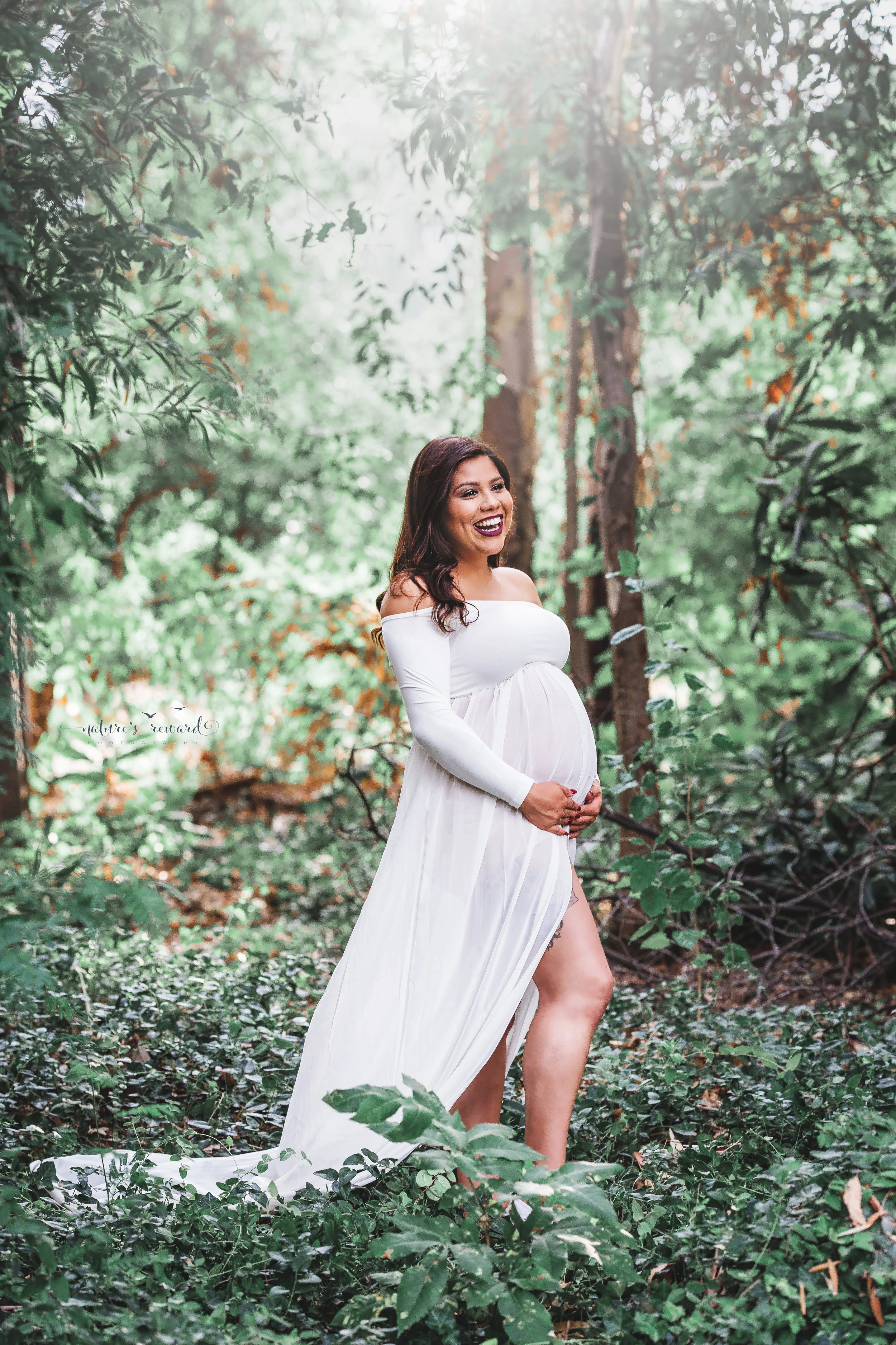 Maternity session in white gown