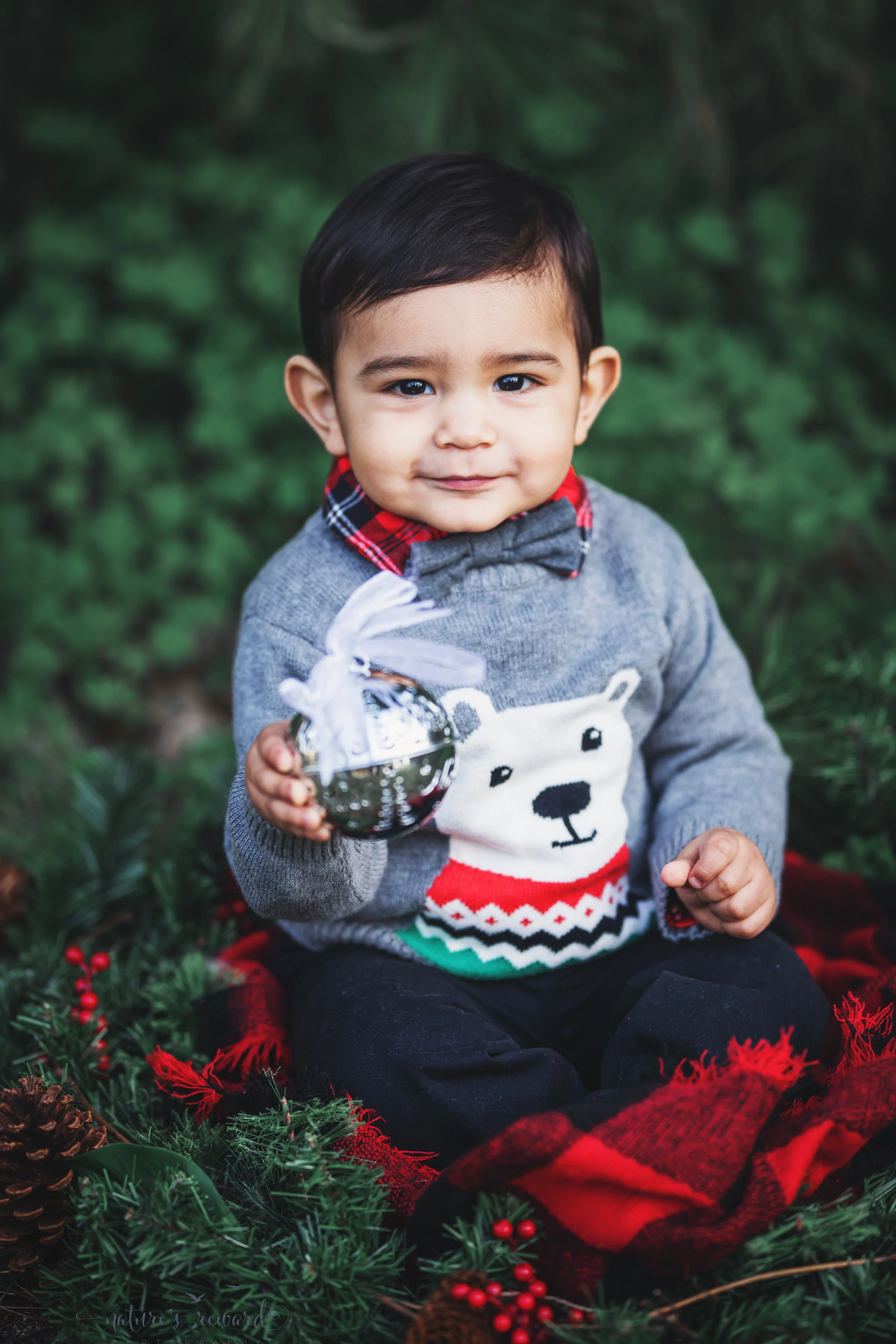 Beautiful baby boy in a Christmas portrait by Nature’s Reward Photography