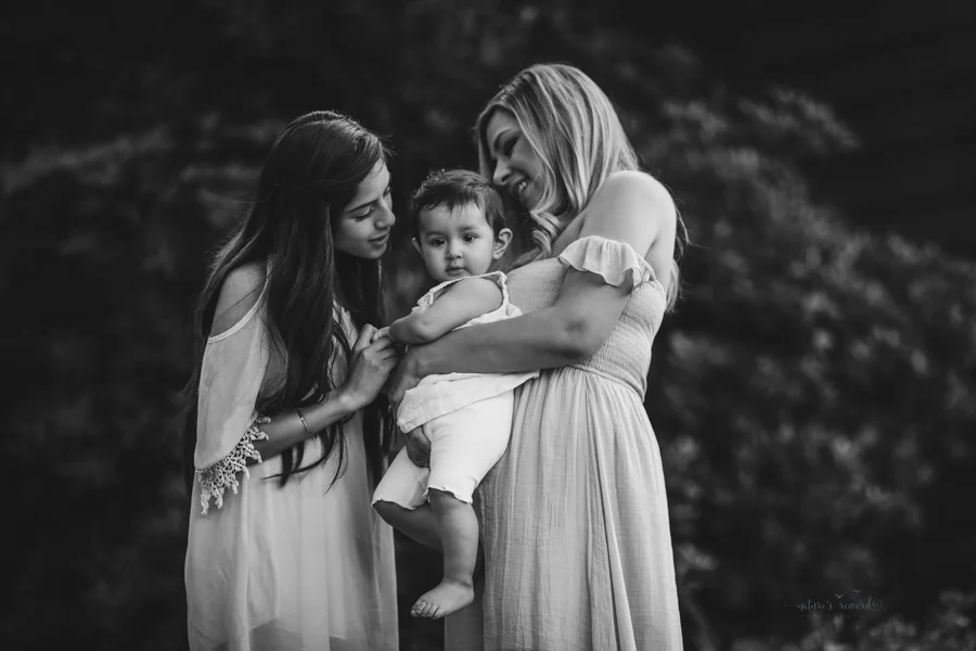 Black and white Mother and daughters portrait taken during a family session by Nature’s Reward Photography