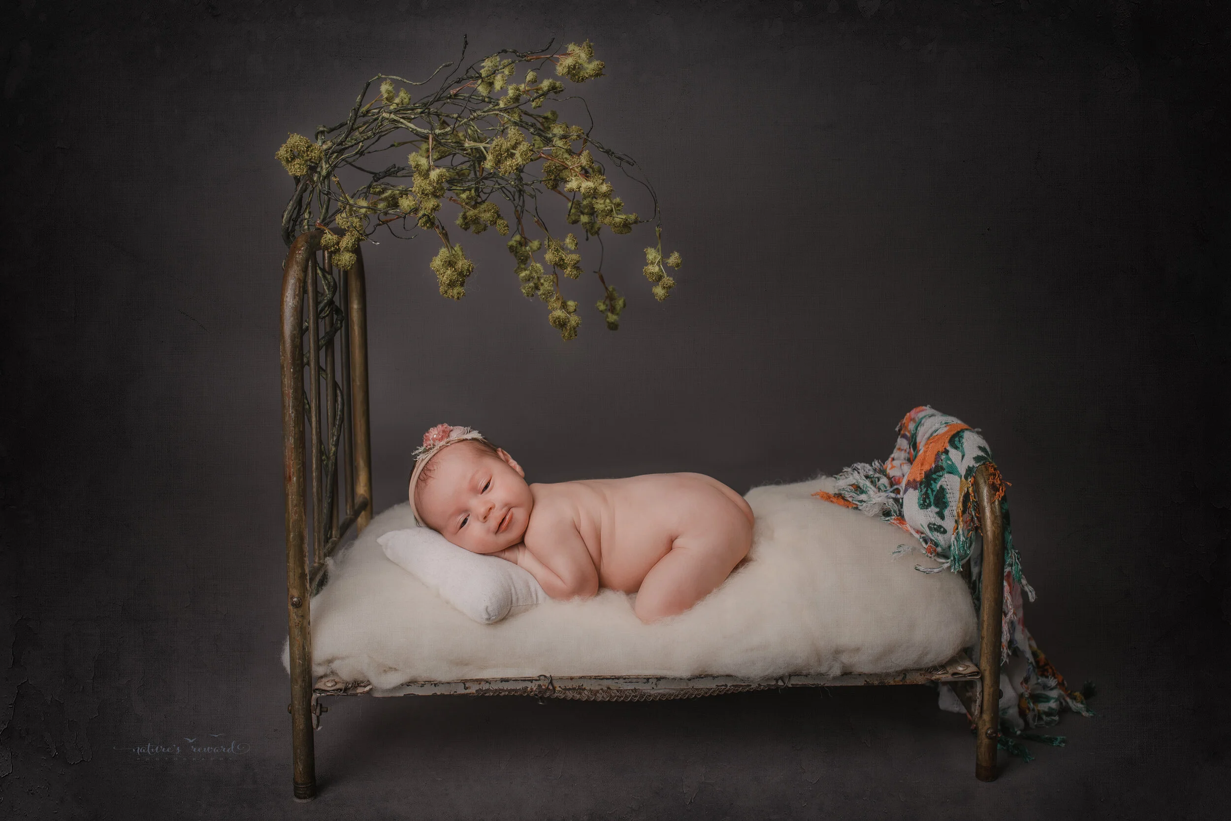 Newborn Baby Girl in a beautiful portrait by Nature’s Reward Photography